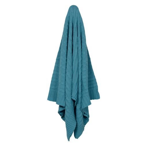 Soft and comfy teal knitted throw in 150 cm long 130 cm wide