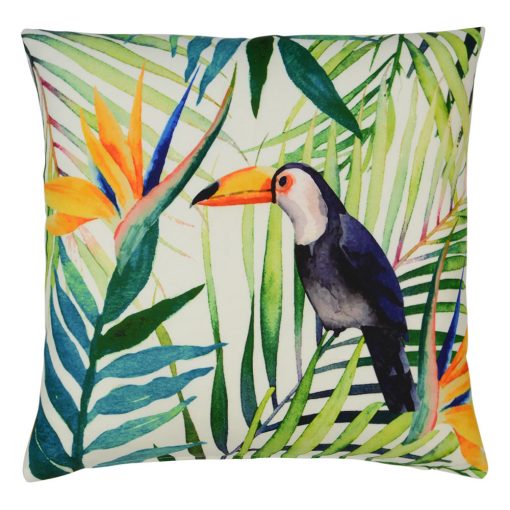 Tropical inspired outdoor cushion cover made of UV resistant material