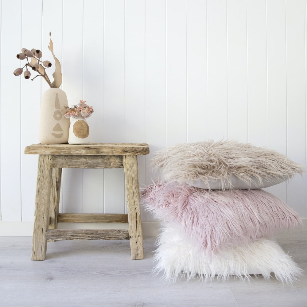 Pink fluffy store cushions