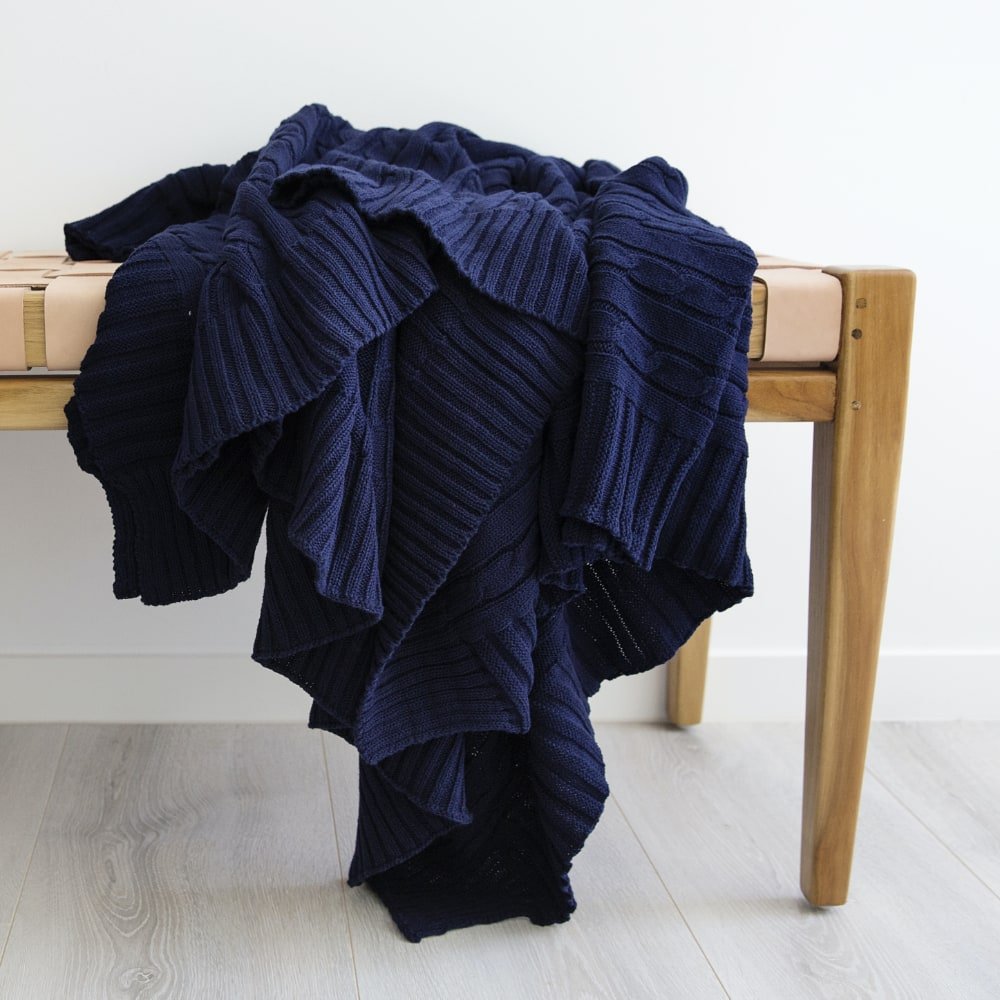 Buy Navy Knit Throw Blanket 130x150cm Online Simply Cushions