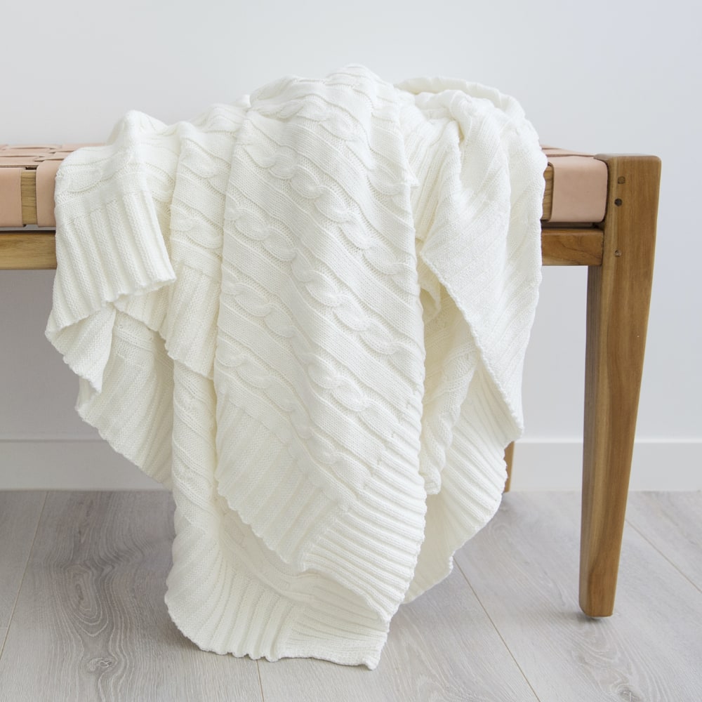 Buy White Knit Throw Blanket 130x150cm Online Simply Cushions