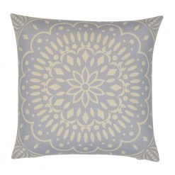 Boho inspired baby blue and beige cushion with Mandala design