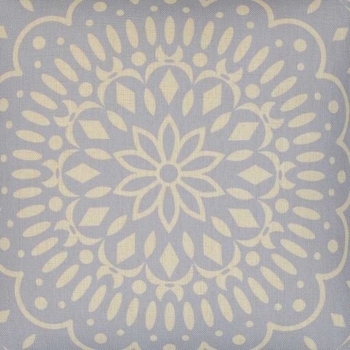 Close up of 45cm x 45cm baby blue Mandala inspired cushion cover