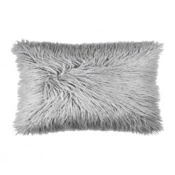 Photo of rectangular silver grey faux fur cushion