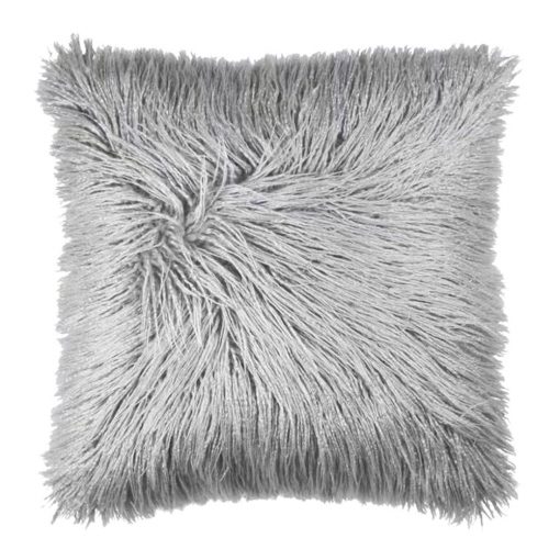 Striking and elegant silver grey cushion cover made of faux fur fabric