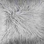 Close up of 45cm x 45cm grey ingot coloured faux fur cushion cover