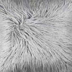 Close up of 45cm x 45cm grey ingot coloured faux fur cushion cover