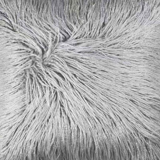 Close up of 45cm x 45cm grey ingot coloured faux fur cushion cover