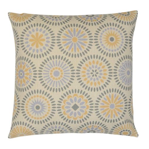 Kaleidoscope patterned cushion cover in pastel blue and yellow colours