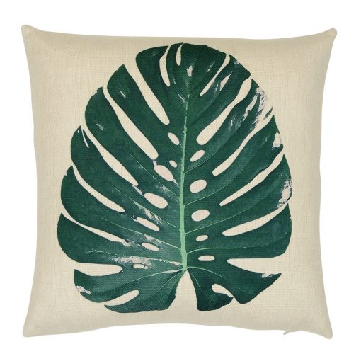 Minimalist inspired cushion cover with green leaf design