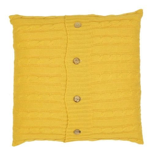 Bright mustard coloured cushion cover made of cable Knitted material