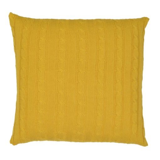 Bright yellow mustard cable knit cushion in 50cm x 50cm size