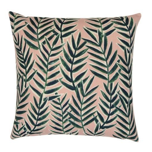 Chic pink and green cushion cover with green fern details