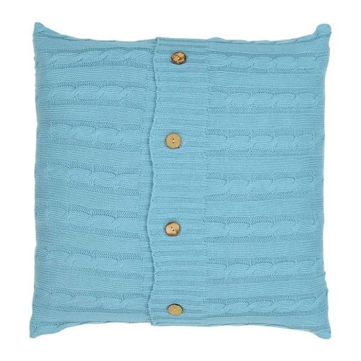 Photo of 50cm x 50cm teal Knitted cushion with buttons