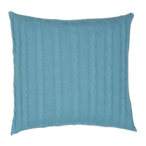 Back view of 50cm x 50cm knit cushion cover in teal colour
