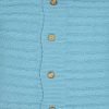 Close up photo of cable knit cushion in teal colour
