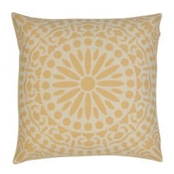Photo of wheat coloured 45cm x 45cm cotton linen cushion cover with Mandala design
