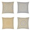 4 pastel blue and yellow coloured Mandala patterned cushion set