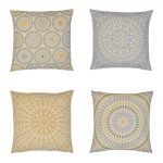 4 pastel blue and yellow coloured Mandala patterned cushion set