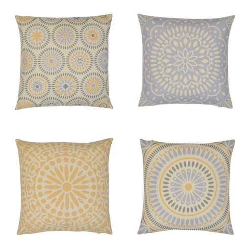 4 pastel blue and yellow coloured Mandala patterned cushion set