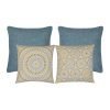 Mandala inspired 4 square cushion set in blue and pastel yellow colours