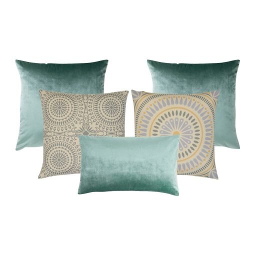 Velvet soft green cushions with cotton linen Mandala pattern square cushions