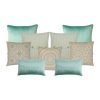 Cool mint and pastel yellow cushion collection in varying textures of fabric