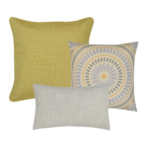 Mandala inspired yellow cushions in square and rectangular sizes