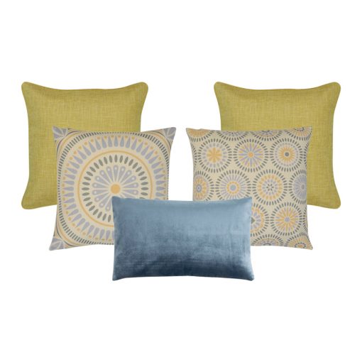 5 Bohemian inspired yellow and blue cushion set