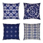 Tie-dye inspired 4 cushion set in blue and white colours