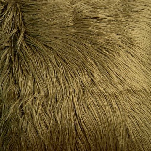 Close up inspection of 45cm x 45cm fur cushion cover in uncommon army green colour