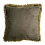 Gamosa back image of army green fur cushion in 45cm x 45cm size
