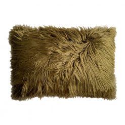 Unique dark olive green rectangular cushion in fur fabric