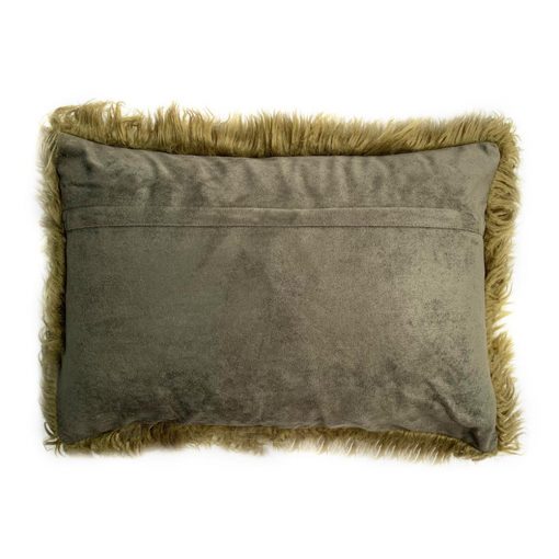 Back of military green rectangular fur cushion cover in 30cm x 50cm size