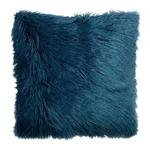 Elegant and rich square fur cushion cover in dark teal colour