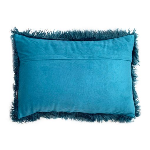 Back image of Prussian blue rectangular fur cushion cover