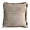 Back image of square fur cushion cover in light tawny brown colour