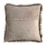 Back image of square fur cushion cover in light tawny brown colour