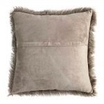 Back image of square fur cushion cover in light tawny brown colour