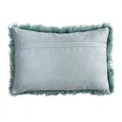 Back of turquoise blue rectangular fur cushion cover in 30cm x 50cm