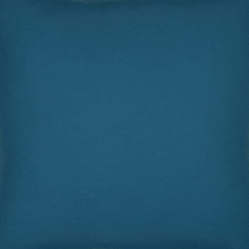 Close up image of blue green cushion cover made of outdoor cotton material