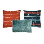 Photo of Christmas-themed 3-piece cushion collection in teal and red colours