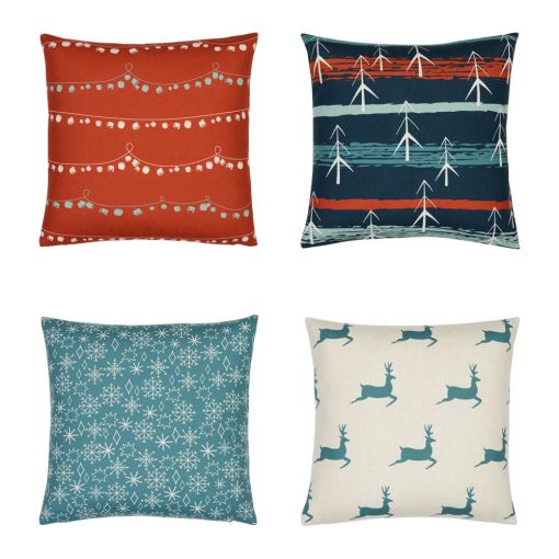 4-piece Christmas cushion set in red and teal colours