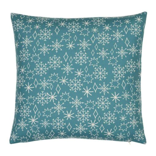 Photo of teal Christmas winter cushion cover with stars and snowflakes