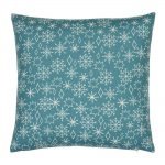 Photo of square teal cushion with winter Christmas snowflakes