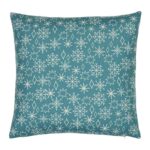 Photo of square teal cushion with winter Christmas snowflakes