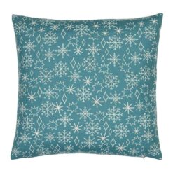 Photo of square teal cushion with winter Christmas snowflakes