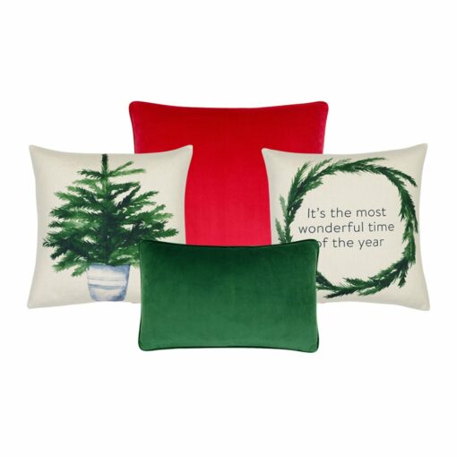 4-piece cushion collection in vibrant red and green colours