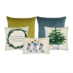 Photo of 5 cushion cover set in gold, teal green colours