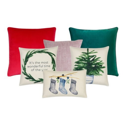 6 green and red cushion cover collection with Christmas theme